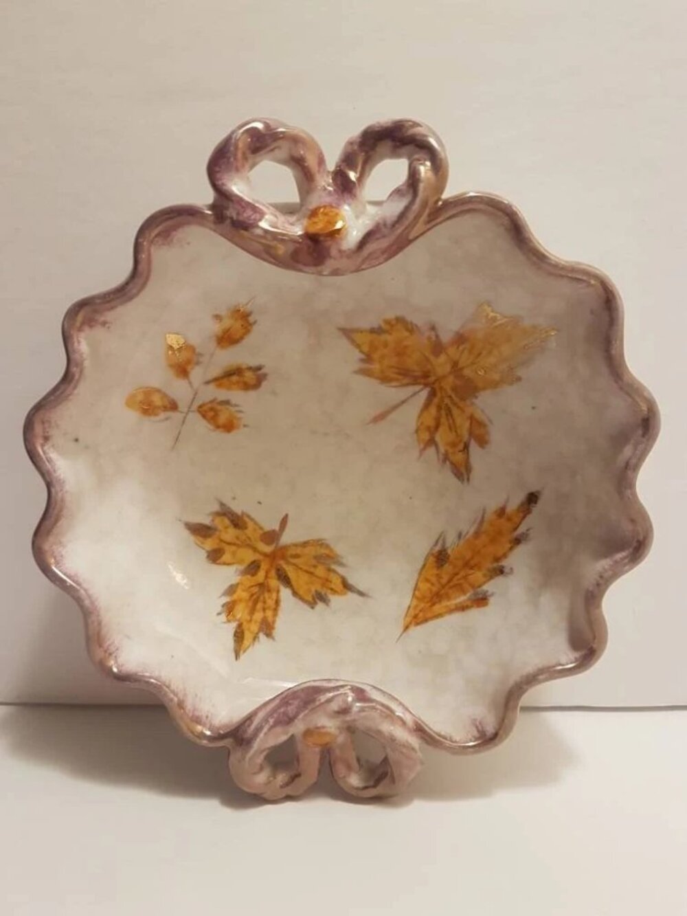 Vintage Purple and Gold Bitossi Candy/Trinket Dish with Bow Handles, Italy